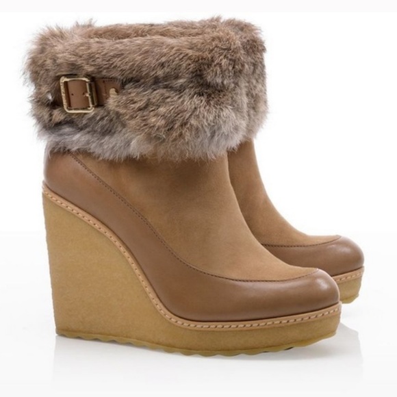 Tory Burch Shoes - Tory Burch Andrea Wedge Suede Fur Booties Size 6